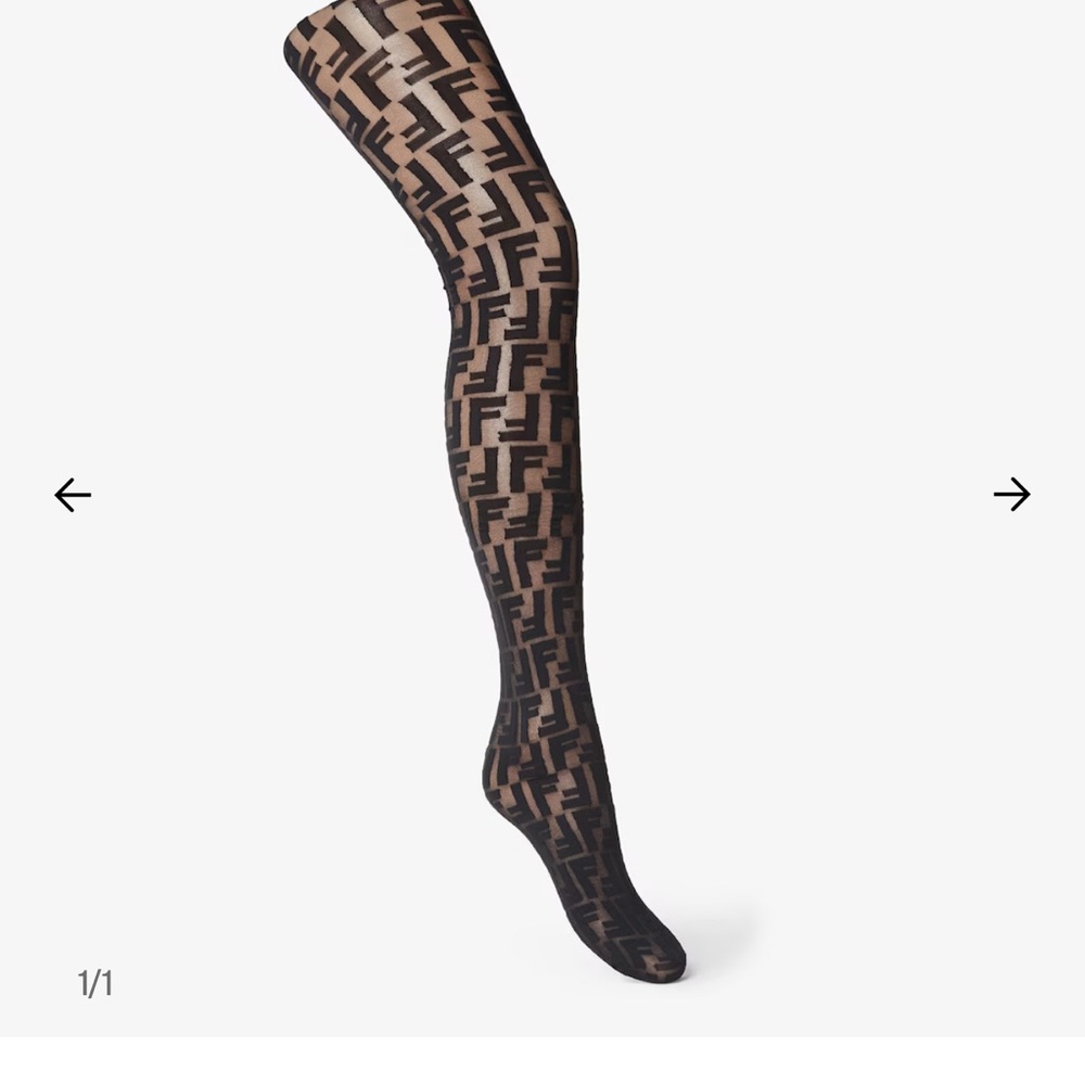 Fendi Black and Tan Logo Tights